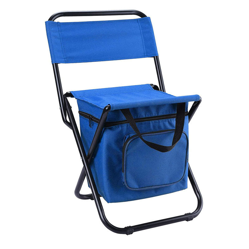 Blue Portable 3-in-1 Folding Camping Chair with Storage Bag, Backrest, and Insulated Cooler for Outdoor Fishing, Hiking, and Picnics