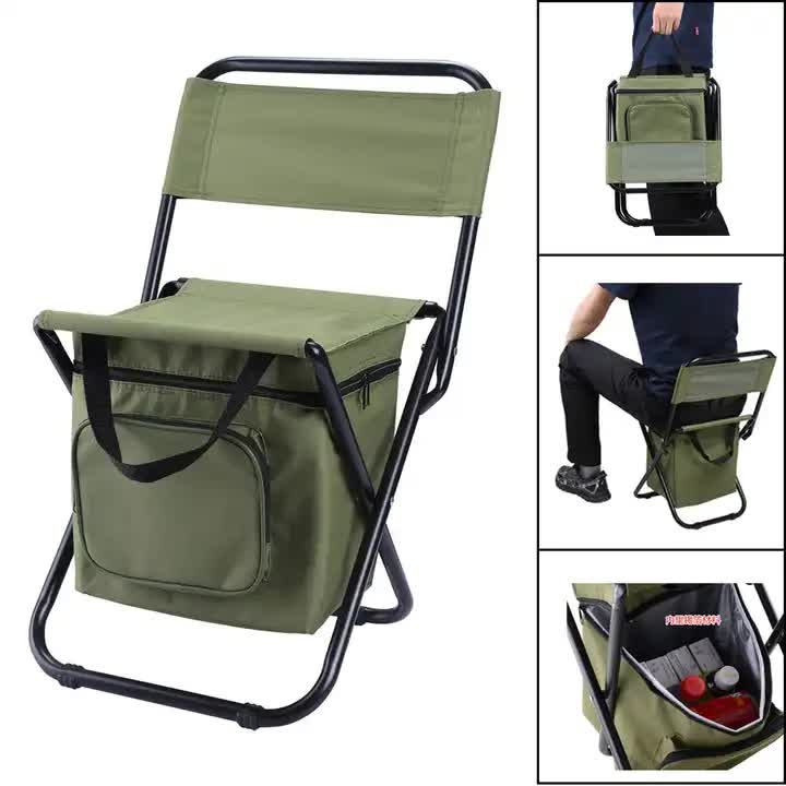 Blue Portable 3-in-1 Folding Camping Chair with Storage Bag, Backrest, and Insulated Cooler for Outdoor Fishing, Hiking, and Picnics