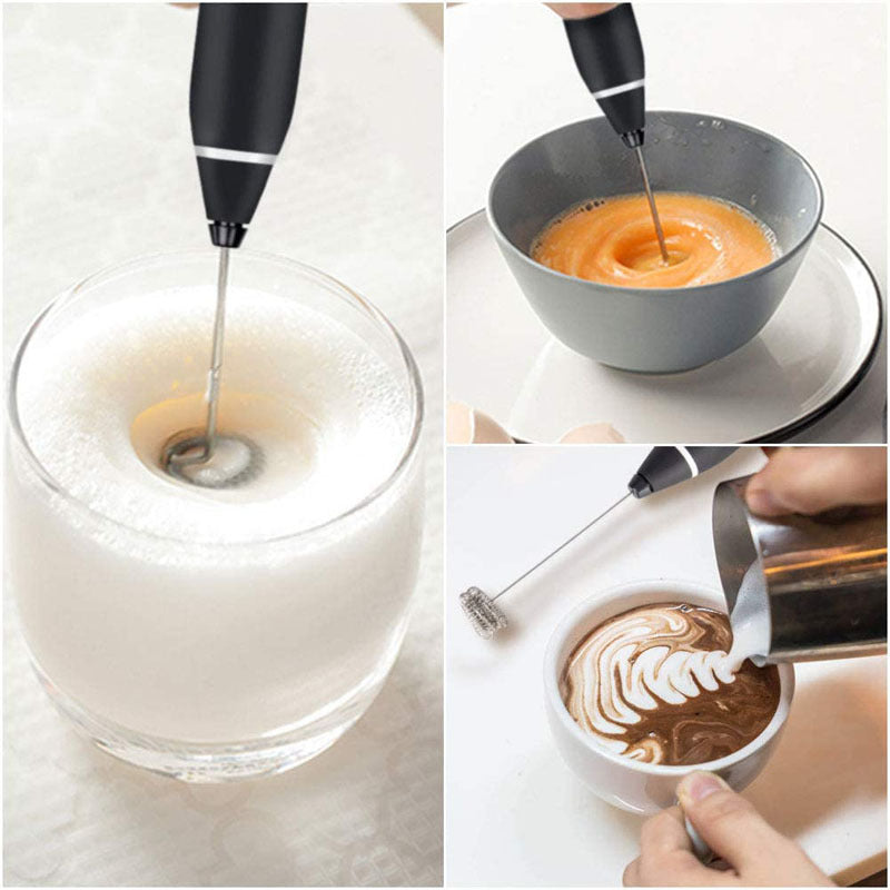 Black 304 Stainless Steel Handheld Electric Milk Frother, Egg Beater, Paint Mixer, and Milk Powder Whisk