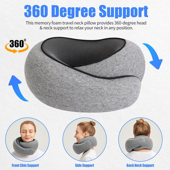 Black Velcro Tape Memory Foam U-Shaped Neck Pillow – Snail Travel Cushion for Airplane, Office Nap, and Travel – Adjustable with Magnetic Therapy Cloth