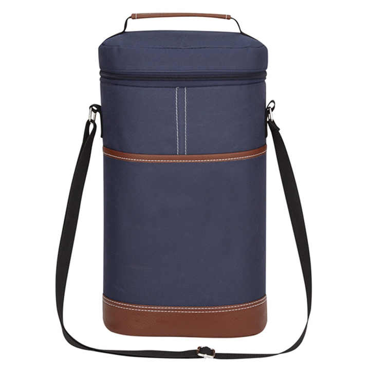 Blue Portable Insulated Wine Cooler Bag - Oxford Fabric Round Tote with Thick Aluminum Lining for Wine, Champagne, and Beverages