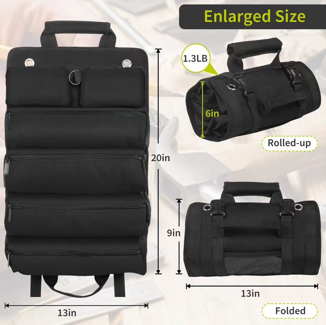 Car Tool Roll-Up Bag, Portable Electrician & Woodworking Tool Organizer, Multi-Pocket Storage