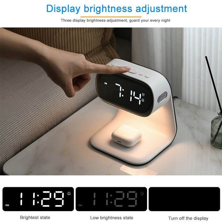 Smart Bedside Night Light with Alarm Clock & Wireless Charging, Multifunctional LED Desk Lamp