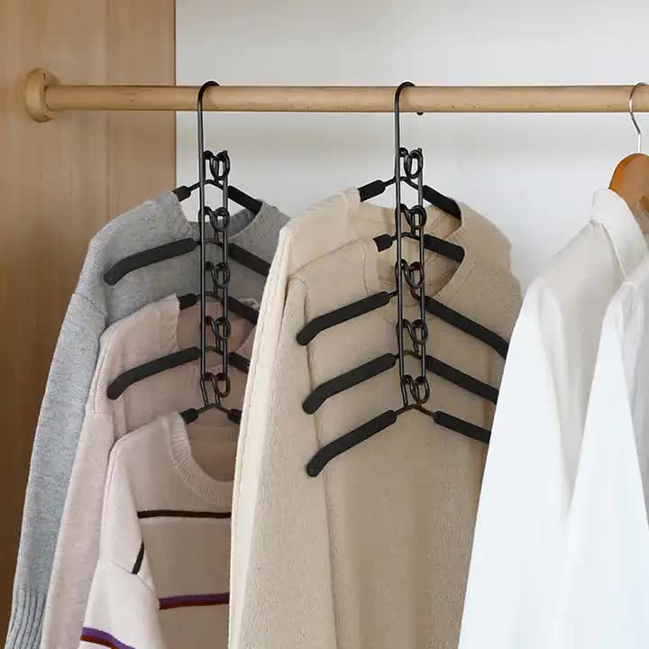 2 PCS Black Adult Multi-Layer Foam Hanger, Detachable Non-Slip Clothes Rack, Space-Saving Wardrobe Organizer