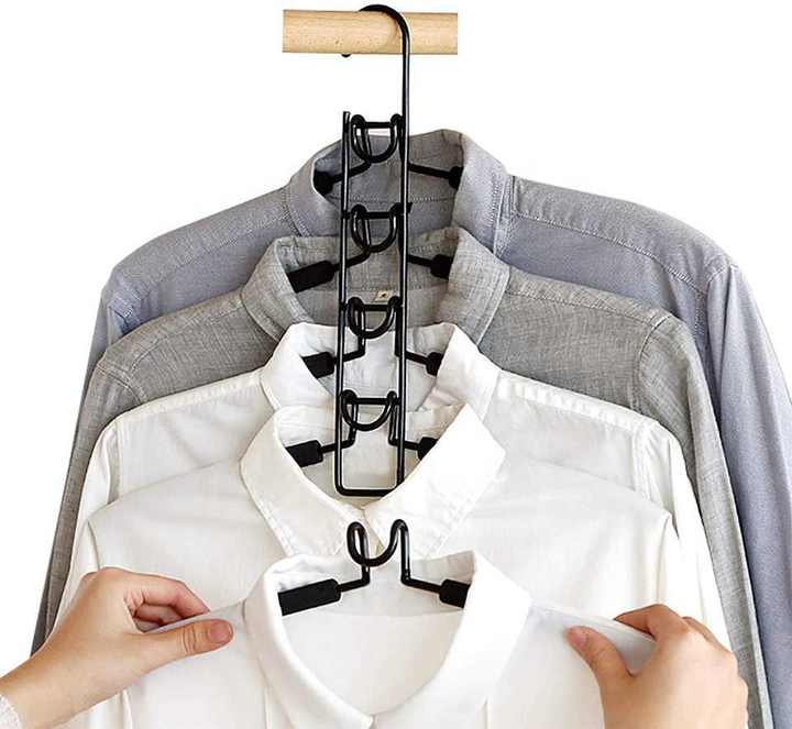 2 PCS Black Adult Multi-Layer Foam Hanger, Detachable Non-Slip Clothes Rack, Space-Saving Wardrobe Organizer