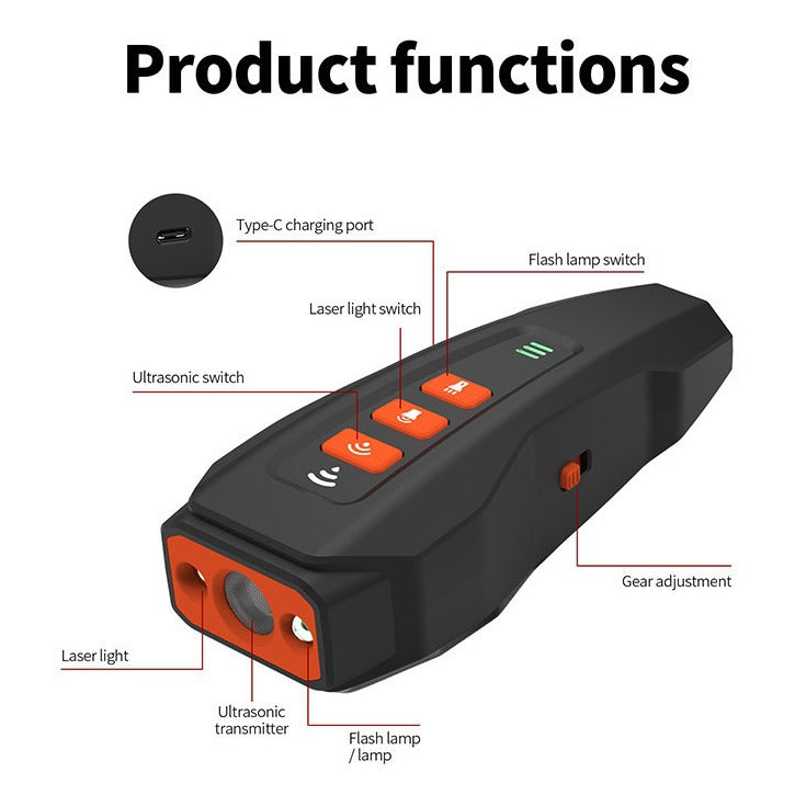 Dark Gray Ultrasonic Dog Bark Control Device, Rechargeable Dog Trainer with LED Flashlight, Portable Anti-Barking Tool