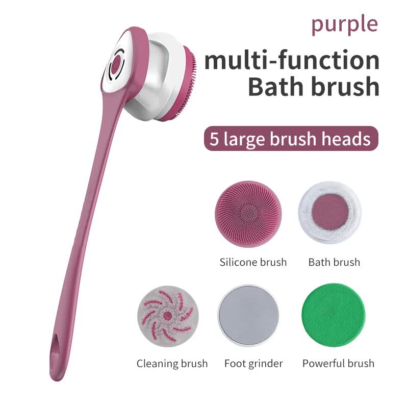 Purple Electric Bath Brush & Multi-Functional Massager - Long Handle Waterproof Body Cleansing Tool