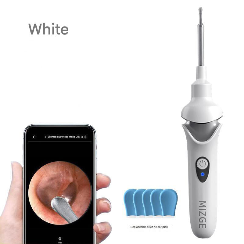 White Rechargeable Visual Electric Ear Cleaner with LED Light – Safe and Effective Ear Wax Removal Tool for Adults and Children