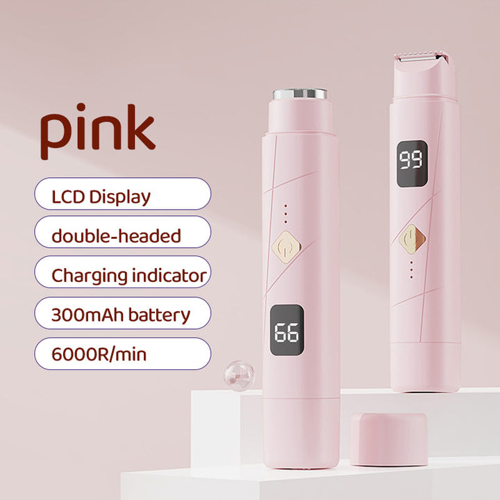 Pink Portable Wireless Electric Hair Remover – Dual-Head Rechargeable Mini Shaver for Women’s Sensitive Areas