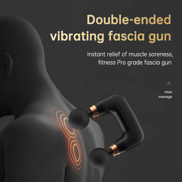 Black Dual-Head Mini Massage Gun – Portable Professional Muscle Relaxation Device with 5-Speed Adjustment for Deep Tissue Recovery and Pain Relief