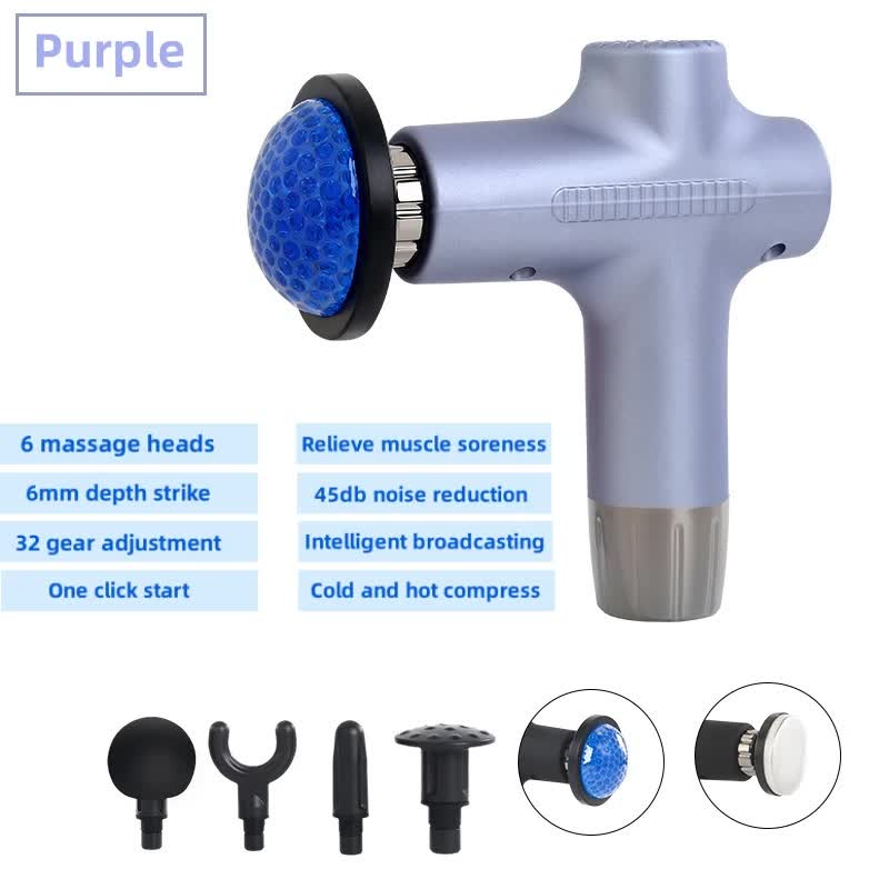 Purple Mini 4-Head Deep Tissue Massage Gun - Portable Wireless Fascia Gun for Muscle Relaxation with Cold & Heat Therapy, LCD Display