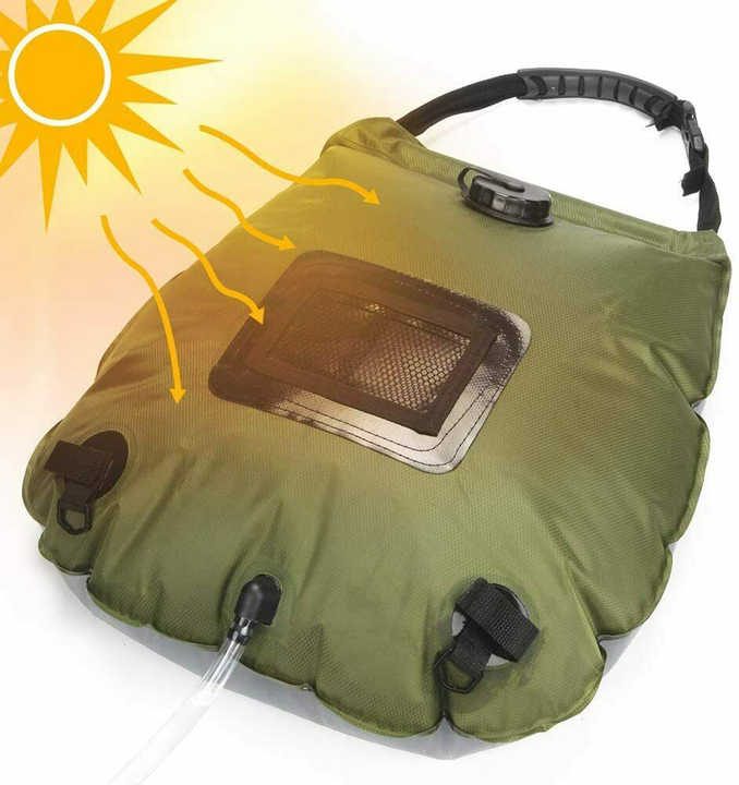 Black Portable Solar Camping Shower Bag, Foldable 20L Outdoor Water Storage Bag with Temperature Display for Easy Use