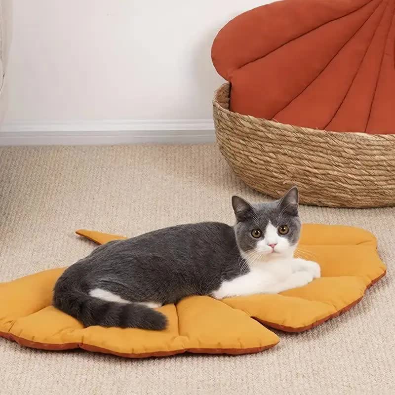 2 Pcs Yellow Leaf-Shaped Pet Sleeping Mat - Durable Dog Floor Pad & Cat Bed for Sleeping and Playtime