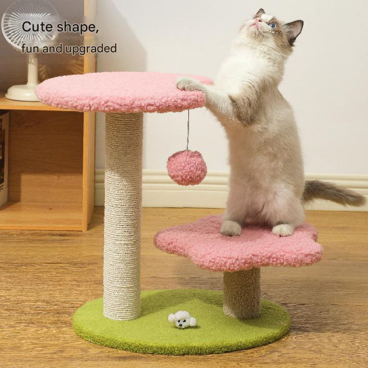 Pink Compact Cat Climbing Frame with Dual-Level Sisal Posts and Playful Design – Perfect for Scratching and Jumping