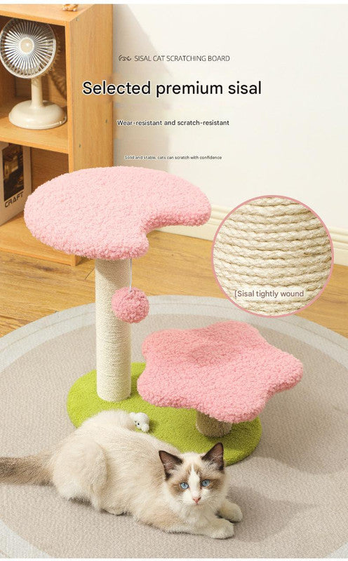 Pink Compact Cat Climbing Frame with Dual-Level Sisal Posts and Playful Design – Perfect for Scratching and Jumping