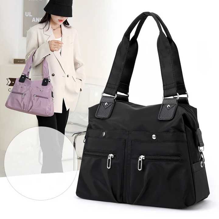 Purple Stylish Nylon Large Capacity Tote Bag for Work and Commute | Multi-Pocket Shoulder Bag | Fashionable Canvas Bag