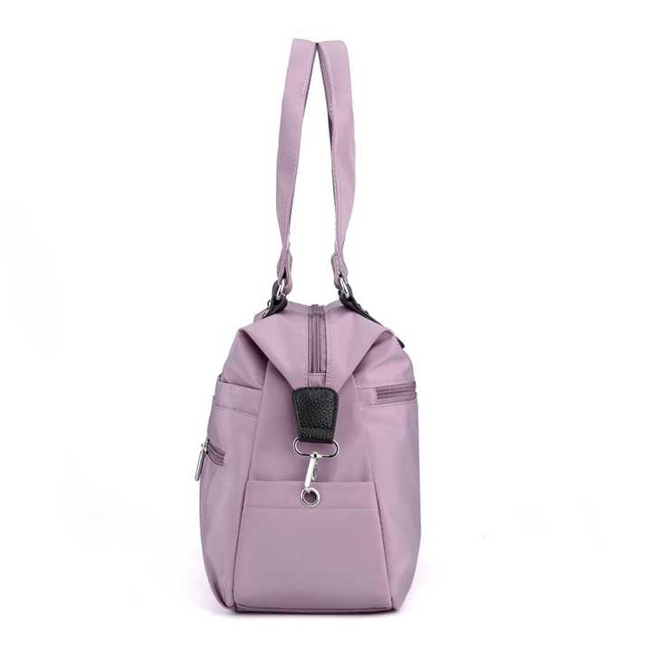 Purple Stylish Nylon Large Capacity Tote Bag for Work and Commute | Multi-Pocket Shoulder Bag | Fashionable Canvas Bag