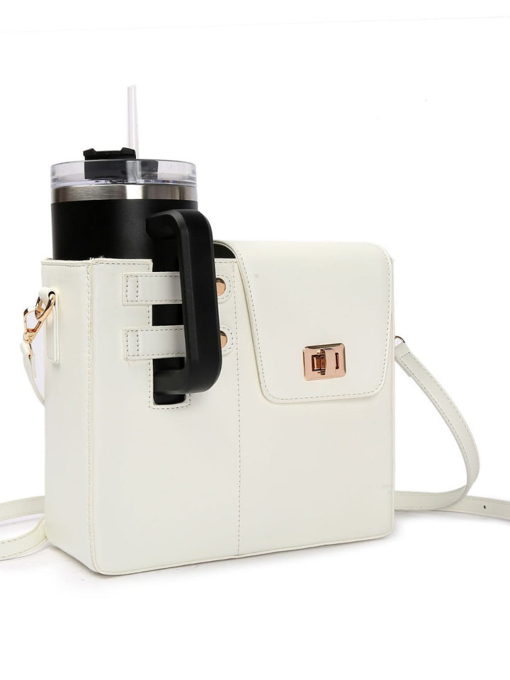 White Portable Beverage Bottle Cup Holder Bag | Trendy Crossbody Design for Daily Commute（No water cup）