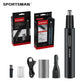 Black Electric Nose Hair Trimmer with Sideburn Cutter - Portable USB Rechargeable Grooming Kit