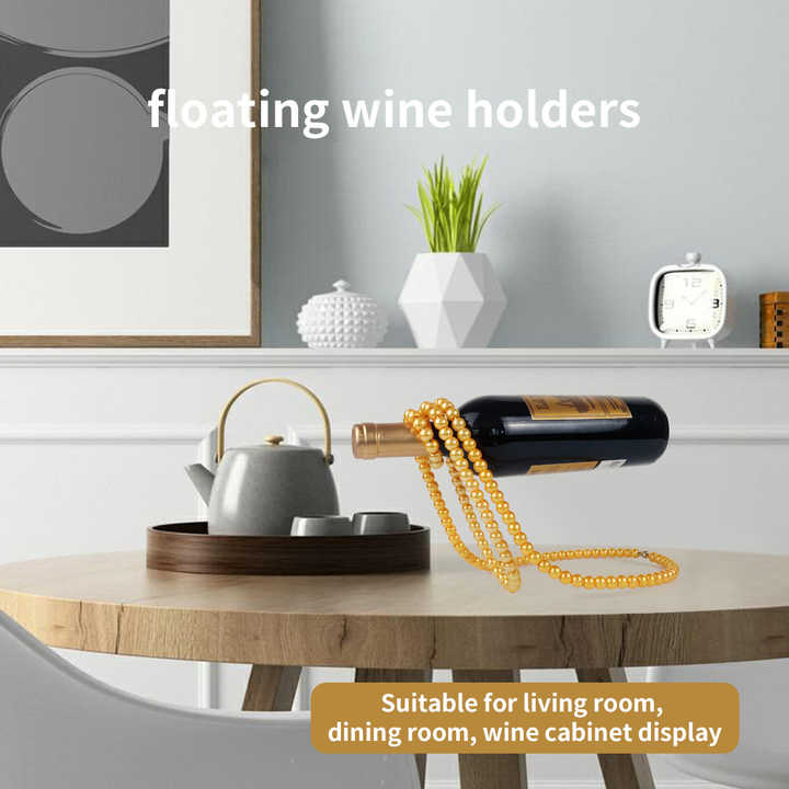 Gold Modern Floating Pearl Wine Bottle Holder – Elegant Home Decor, Unique Kitchen Accessory for Dining, Bar, and Living Room