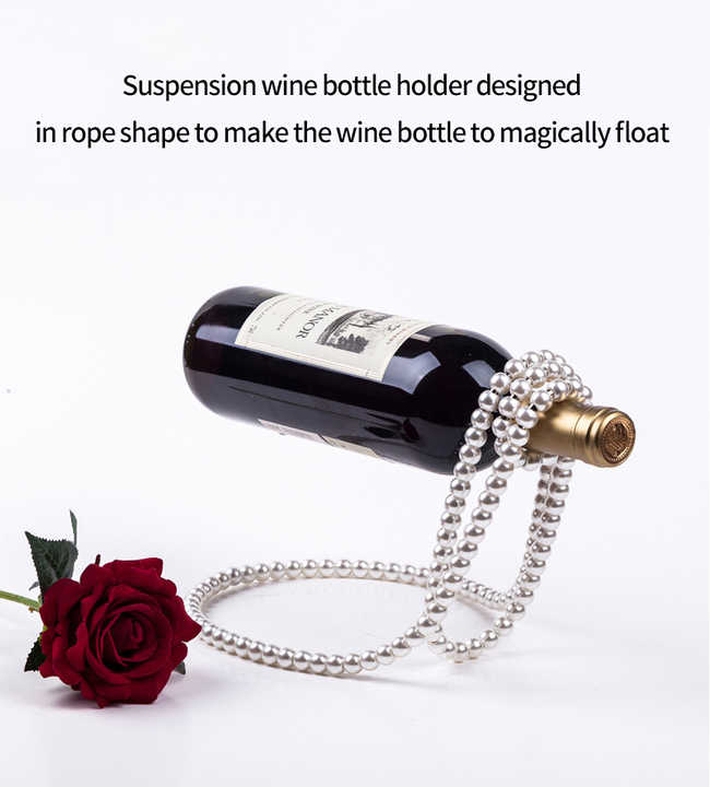 Gold Modern Floating Pearl Wine Bottle Holder – Elegant Home Decor, Unique Kitchen Accessory for Dining, Bar, and Living Room