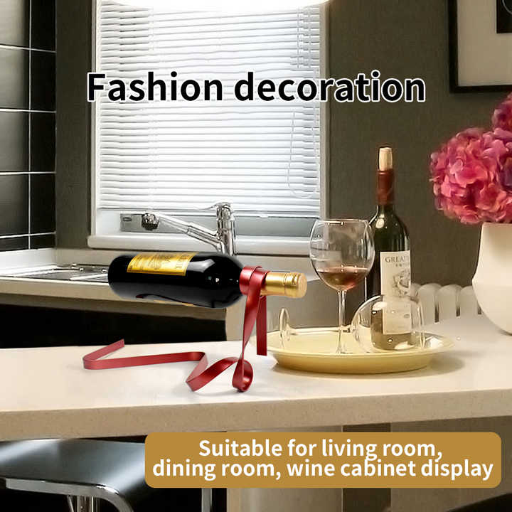 Black Modern Ribbon Wine Bottle Holder - Creative Floating Wine Rack for Home and Bar Décor