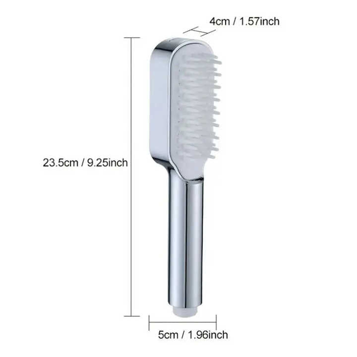 Silver Handheld Shower Head with Silicone Brush and Massage Function – High-Pressure Water Spray