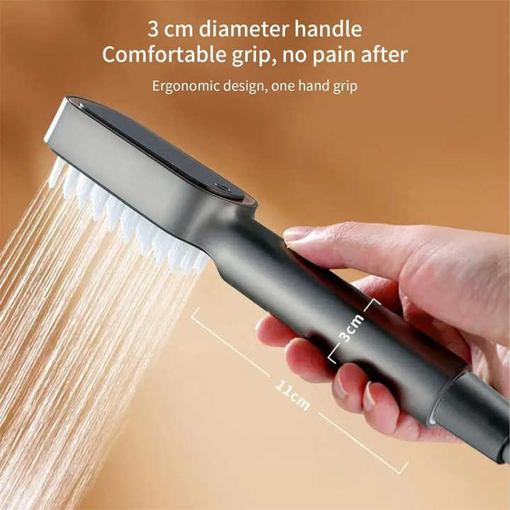 Silver Handheld Shower Head with Silicone Brush and Massage Function – High-Pressure Water Spray