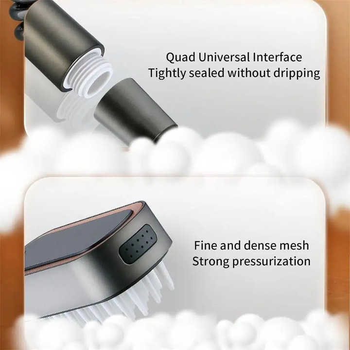 Silver Handheld Shower Head with Silicone Brush and Massage Function – High-Pressure Water Spray