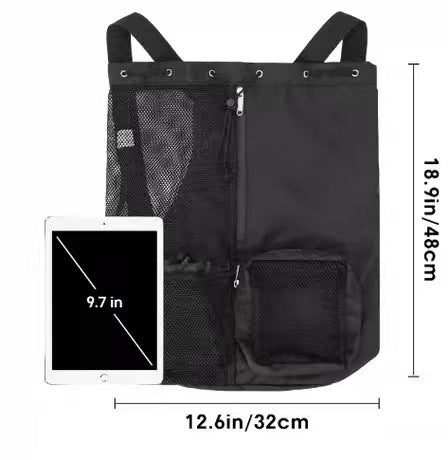 Black Mesh Drawstring Swim Backpack with Wet Pocket – Lightweight Beach, Gym, Outdoor Sports Bag – 245g