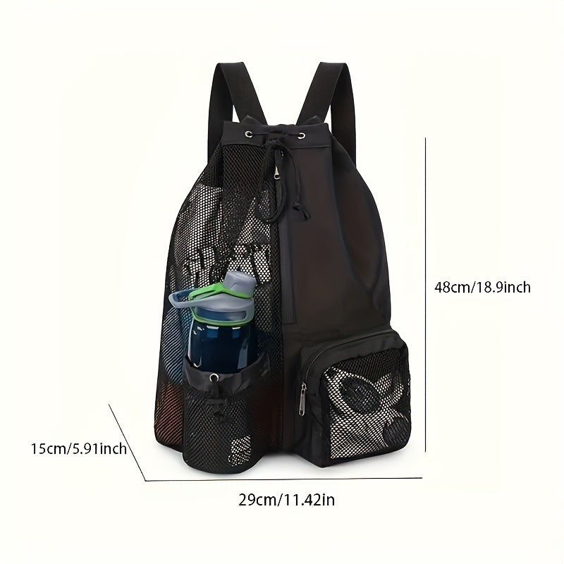 Green Mesh Drawstring Swim Backpack with Wet Pocket - Lightweight Beach, Gym, Outdoor Sports Bag - 245g