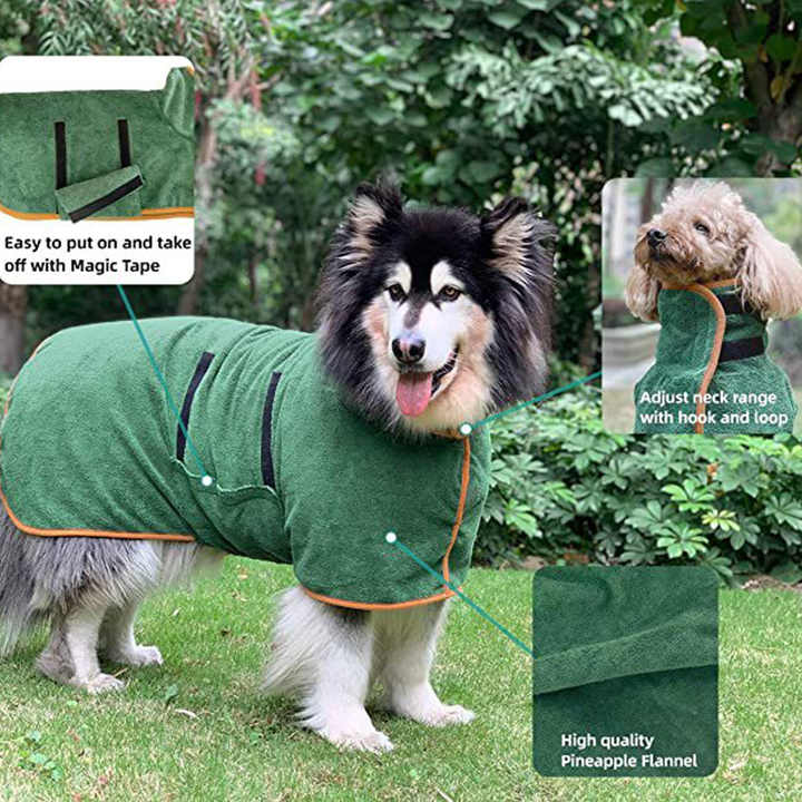 S Green Pet Dog Quick-Dry Bathrobe – Absorbent Towel Robe for Medium and Large Dogs