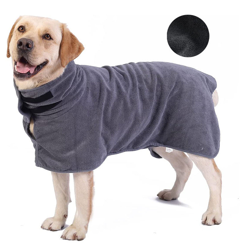 L Grey Pet Dog Quick-Dry Bathrobe - Absorbent Towel Robe for Medium and Large Dogs