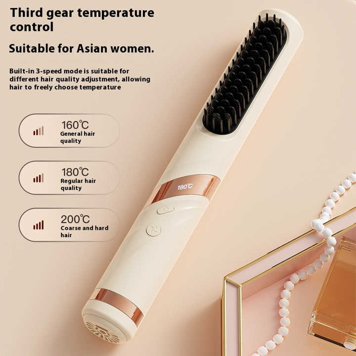 Purple Portable USB Rechargeable Cold Wind Ionic Hair Straightening Brush, Multi-Functional Hair Straightener and Curler, Lightweight and Travel-Friendly