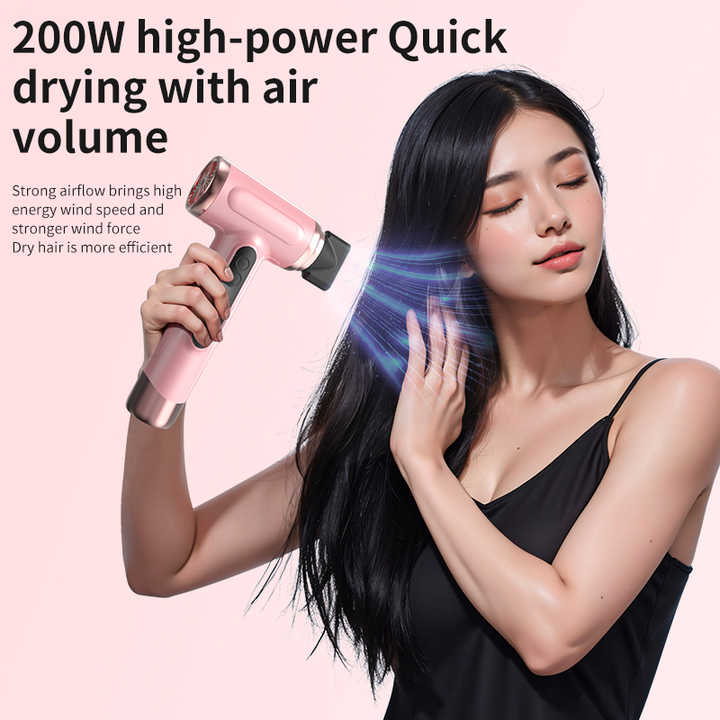 White Wireless Hair Dryer with Cold & Hot Air, Portable Large-Capacity Rechargeable Ionic Dryer, Fast-Drying, Lightweight and Compact for Home and Travel