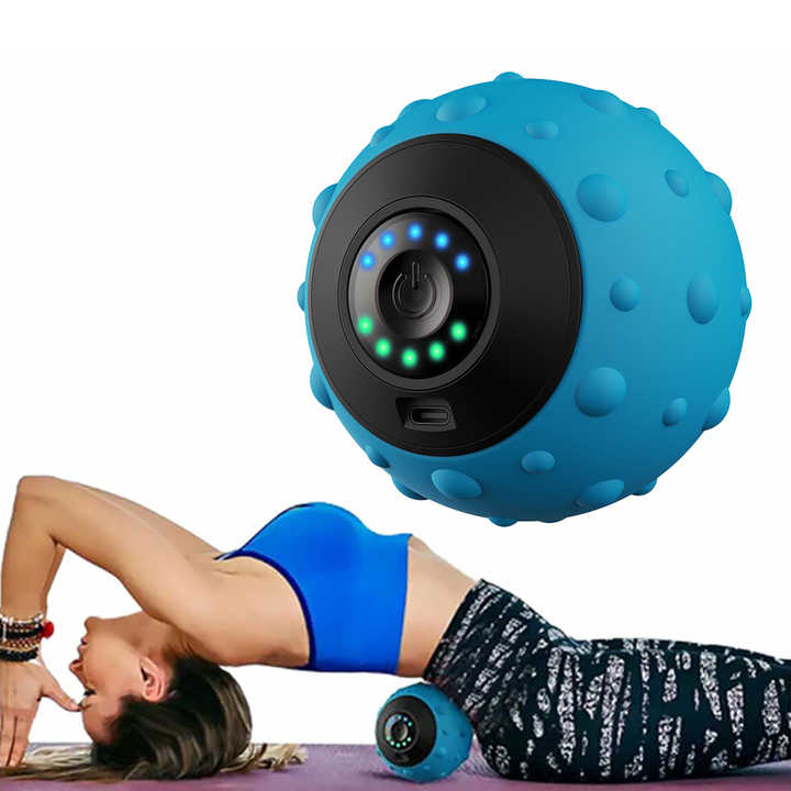 Blue Vibrating Massage Ball - Deep Tissue Muscle Relaxation & Recovery Tool - Portable Electric Massager with USB Rechargeable Design