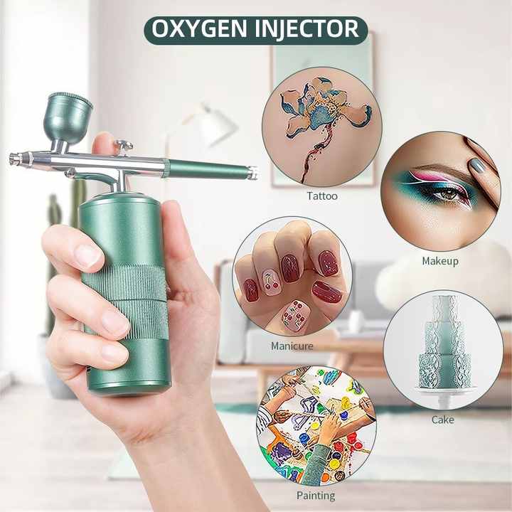 Black Portable Oxygen Infusion Nano Spray Facial Beauty Instrument - High Pressure Needle-Free Skin Care Mist Sprayer