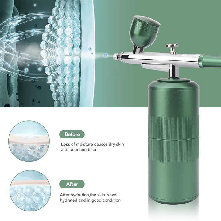 Green Portable Oxygen Infusion Nano Spray Facial Beauty Instrument - High Pressure Needle-Free Skin Care Mist Sprayer