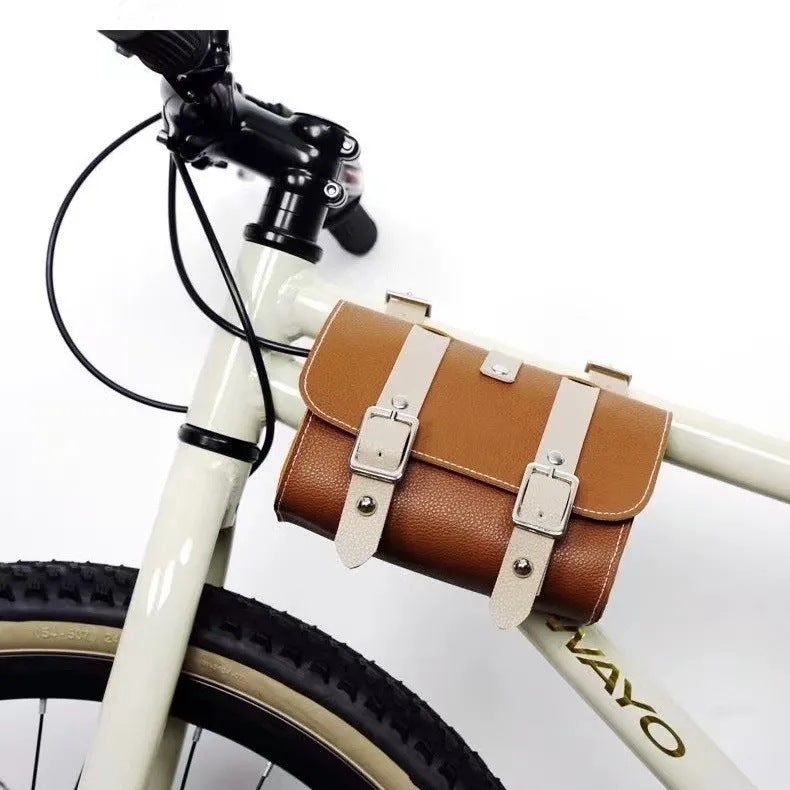 Brown Vintage Bicycle Handlebar Bag – Universal Front & Rear Bike Accessory for Commuting and Cycling