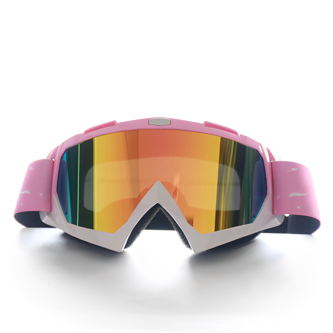 Progressive Pink + Imitation Red Lenses Outdoor Protective Motorcycle Goggles - Windproof, Dustproof, Skiing, and Cycling Eyewear - Lightweight Anti-Fog Design for Men and Women