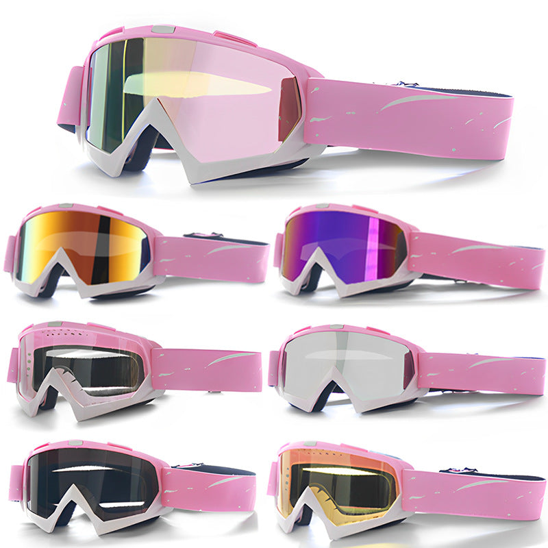 Progressive Pink + Silver Lenses Outdoor Protective Motorcycle Goggles - Windproof, Dustproof, Skiing, and Cycling Eyewear - Lightweight Anti-Fog Design for Men and Women