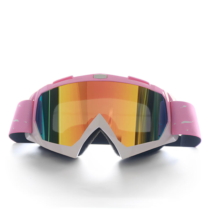 Progressive Pink + Silver Lenses Outdoor Protective Motorcycle Goggles - Windproof, Dustproof, Skiing, and Cycling Eyewear - Lightweight Anti-Fog Design for Men and Women