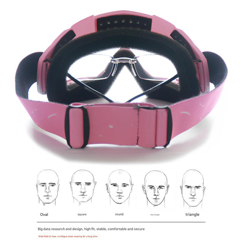 Progressive Pink + Transparent Lenses Outdoor Protective Motorcycle Goggles - Windproof, Dustproof, Skiing, and Cycling Eyewear - Lightweight Anti-Fog Design for Men and Women