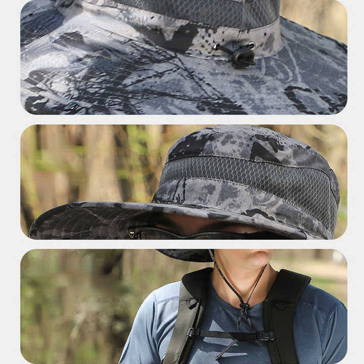 Light Gray Solar-Powered Cooling Wide Brim Hat - USB Rechargeable Dual Fan Fisherman Cap - UPF50+ Sun Protection and Quick-Dry Design for Men and Women