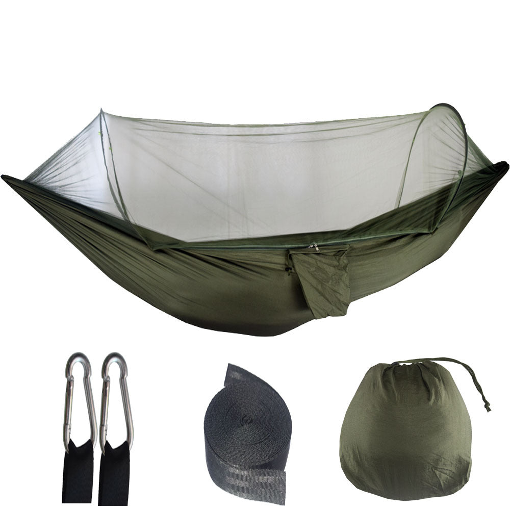 Dark Green Automatic Pop-Up Mosquito Net Hammock – 200kg Load Capacity, Lightweight Outdoor Camping Gear with Quick Setup and Durable Design