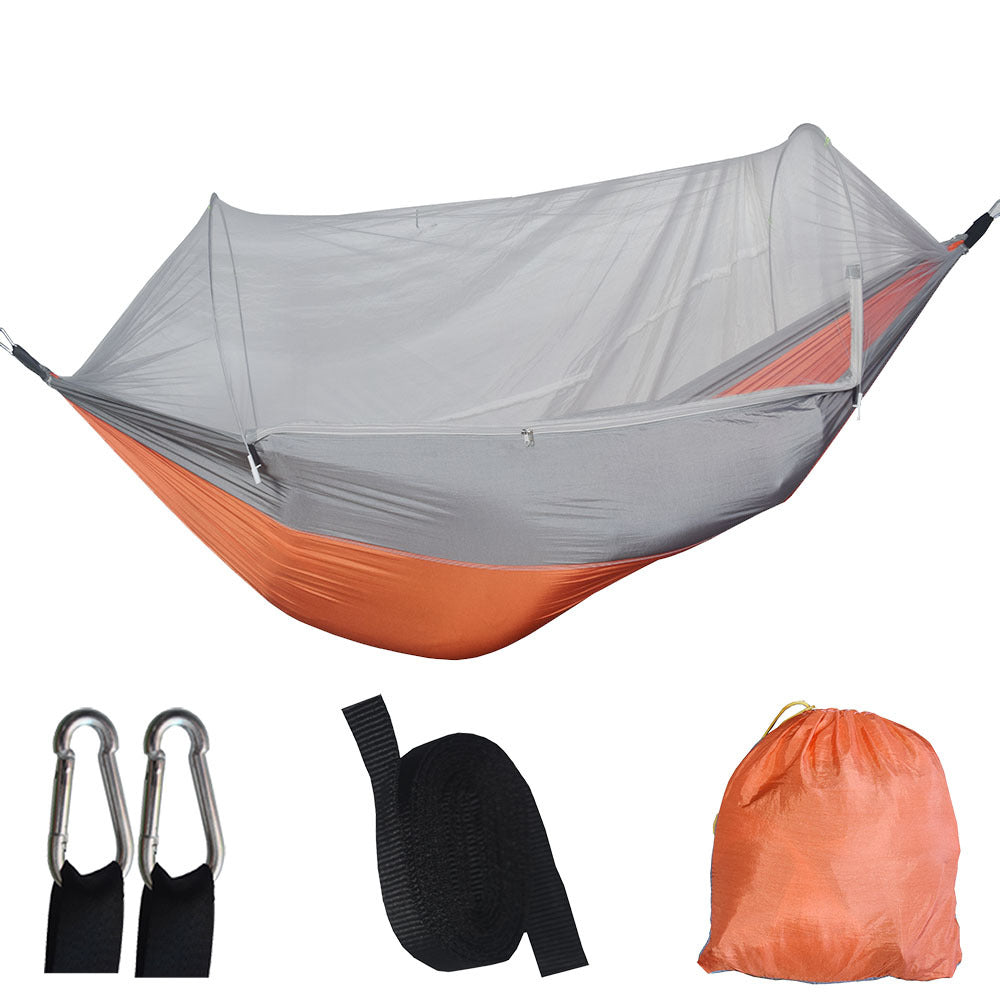 Orange And Grey Automatic Pop-Up Mosquito Net Hammock - 200kg Load Capacity, Lightweight Outdoor Camping Gear with Quick Setup and Durable Design