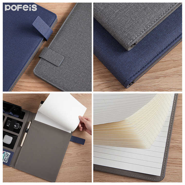 Blue A4 Leather Multi-Functional Business Document Folder with Card Slots – Contract File Organizer