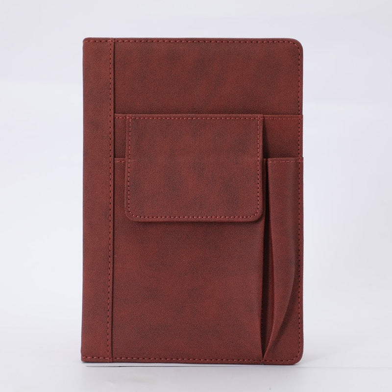 Reddish Brown A5 Multi-Functional PU Leather Notebook with Pockets - Office Planner and Journal