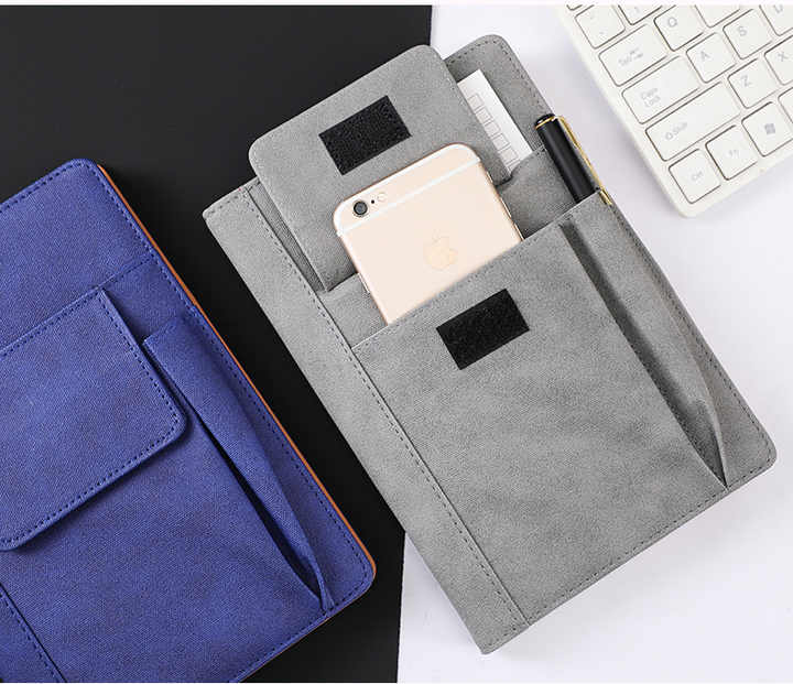 Grey A5 Multi-Functional PU Leather Notebook with Pockets - Office Planner and Journal