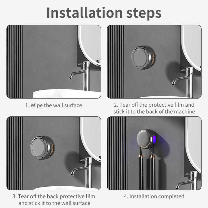 White Round UV-C Toothbrush Sterilizer Holder with Drying Function - Dual-Slot Wall-Mounted Design, USB Rechargeable, Compact and Portable